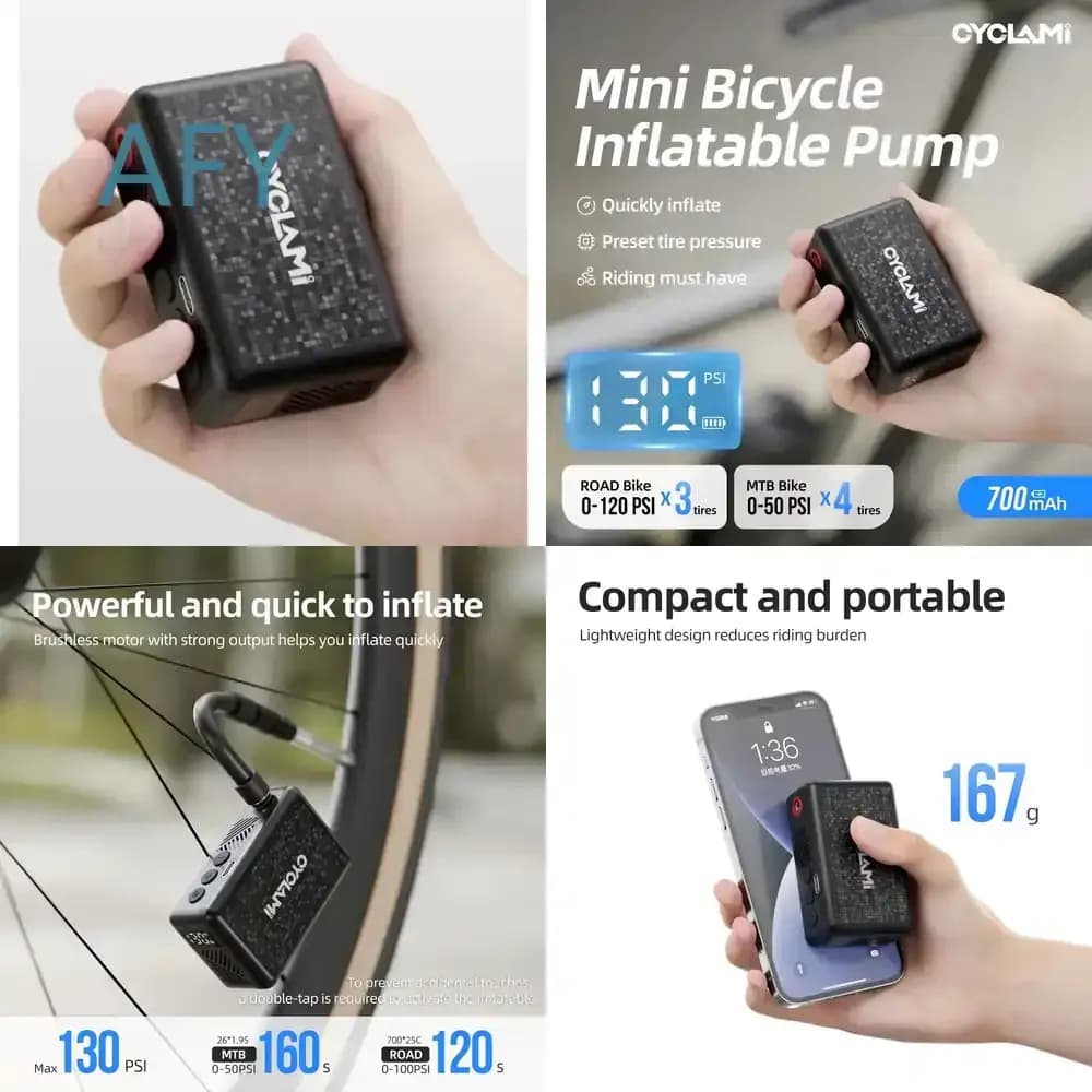 NEW Mini Electric Bike Pump 130PSI Digital Display Portable Inflator for MTB Road Bicycle Tires Presta Schrader Valve for