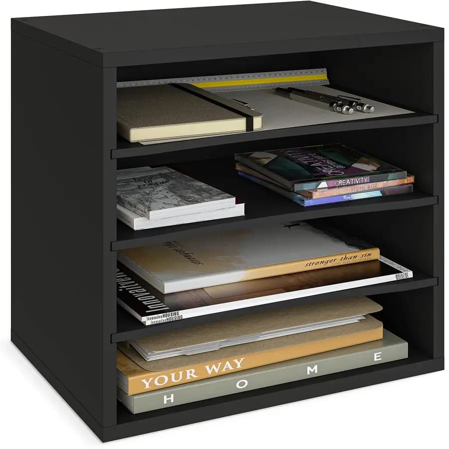 4-level paper organizer for desk, stackable tray, desk organizer shelves, stackable letter paper trays selector for classroom