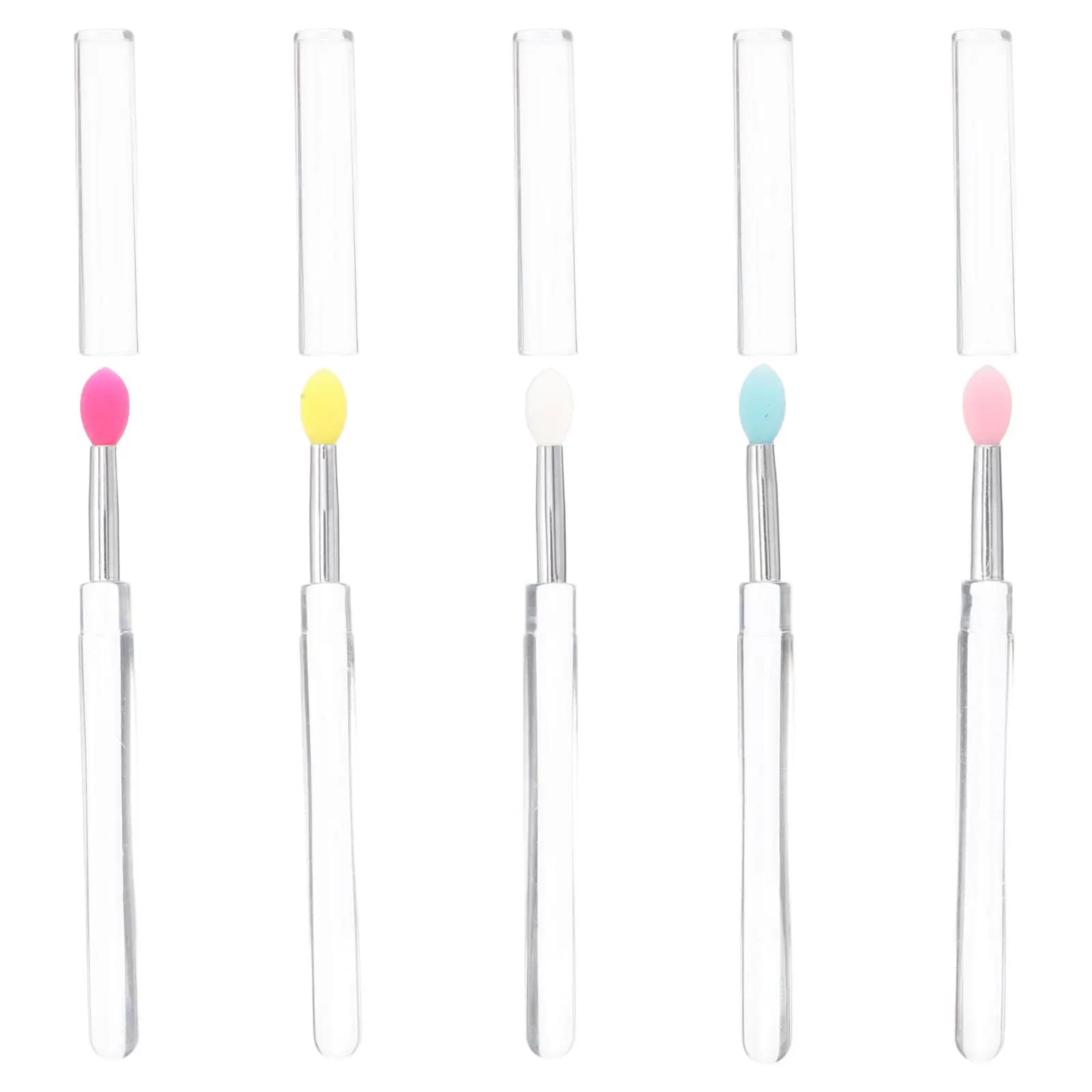 Set di pennelli per trucco in silicone con asta trasparente da 5 pezzi, testa morbida, strumento essenziale per il trucco, per sfumare le ombretti, portatile