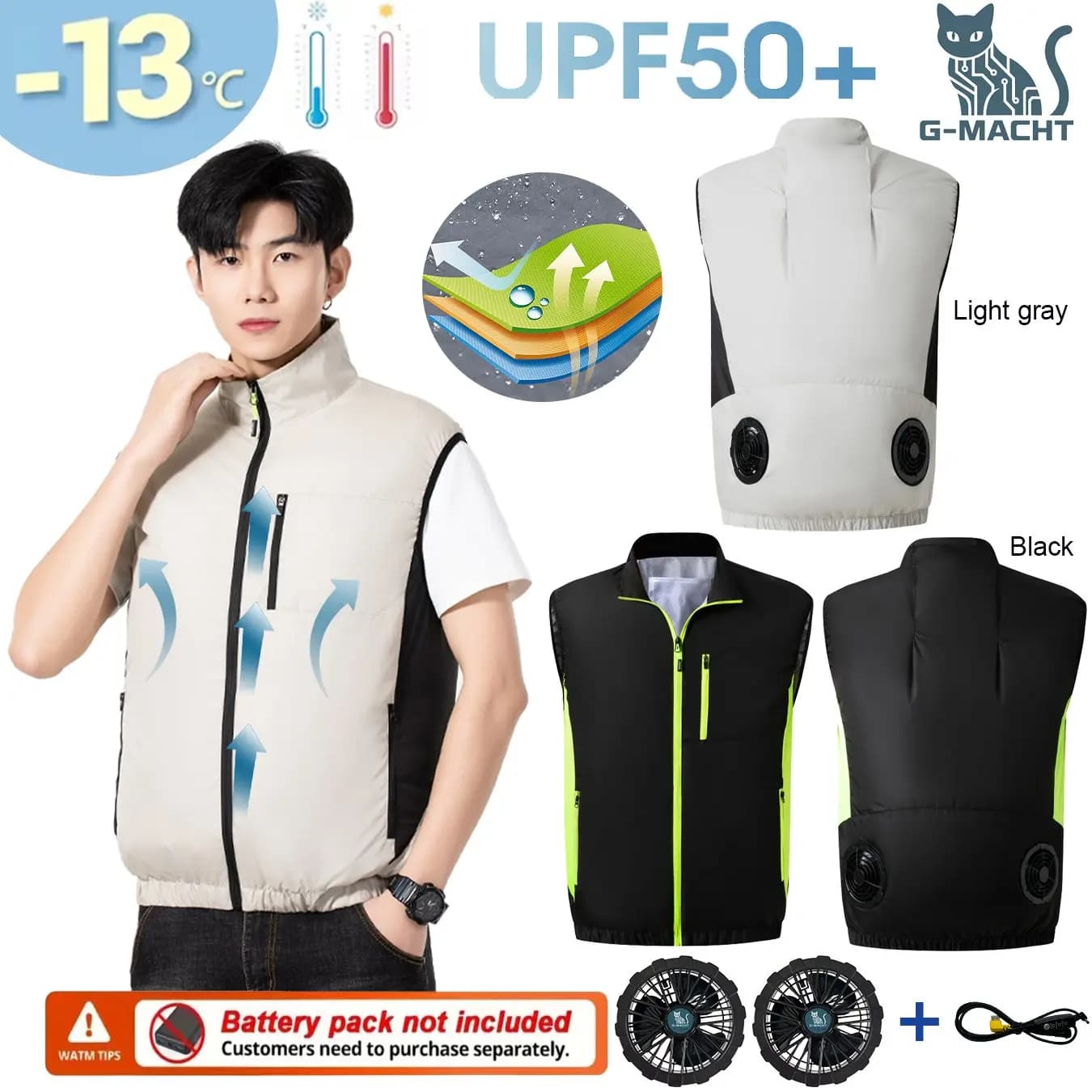 Gilet rinfrescante traspirante estivo con ventola, abbigliamento climatizzato per pesca all'aperto resistente al calore