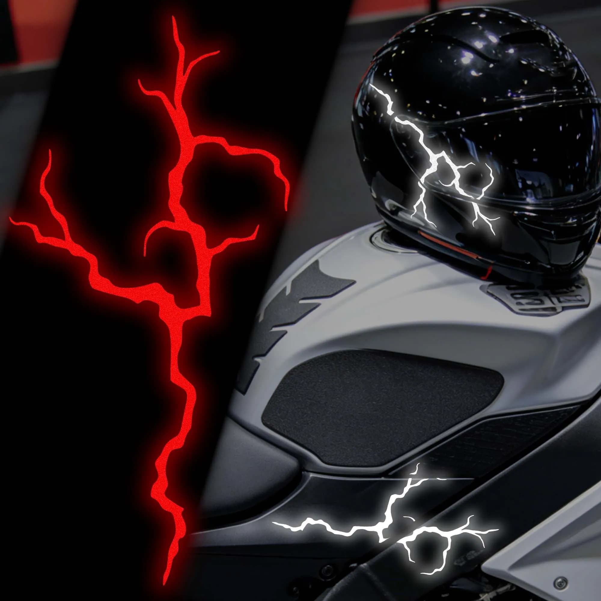 2PCS Reflective Lightning Motorcycle Helmet Stickers Modified Waterproof for DIY Motorbike Fuel Tank Self-adhesive Vinyl Decals