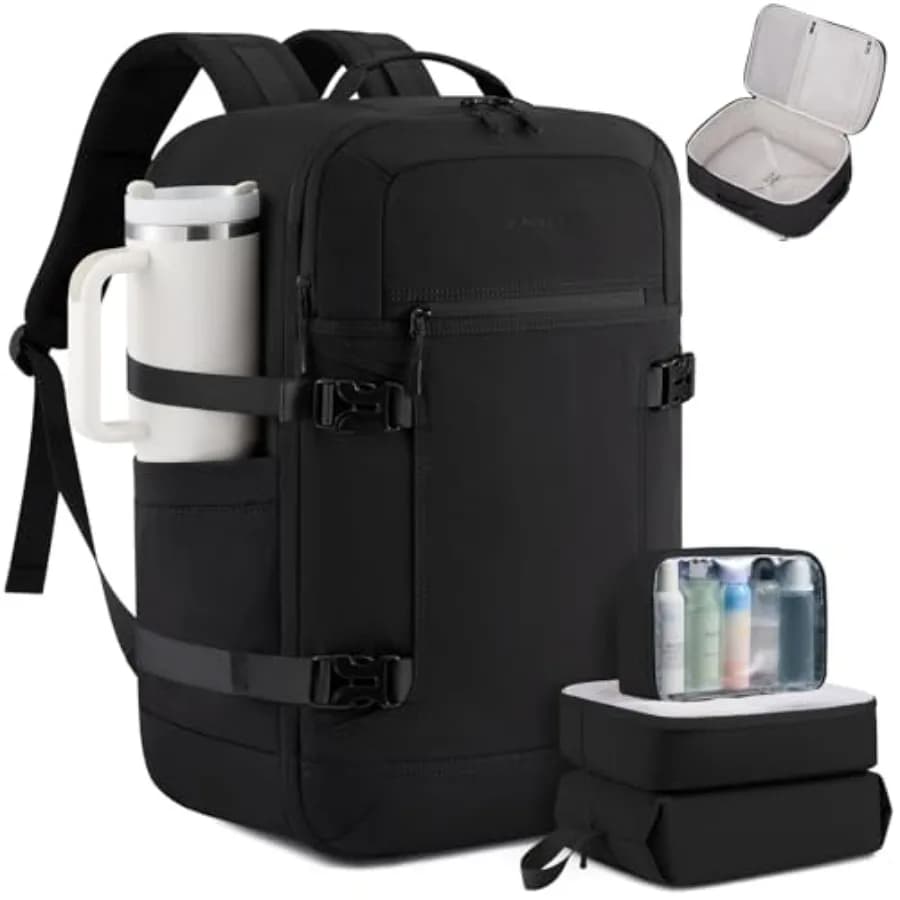 Zaino da viaggio da 40 litri per donna e uomo, zaino da viaggio approvato per il trasporto aereo con 3 cubi per l'organizzazione, borsa per oggetti personali TSA, impermeabile