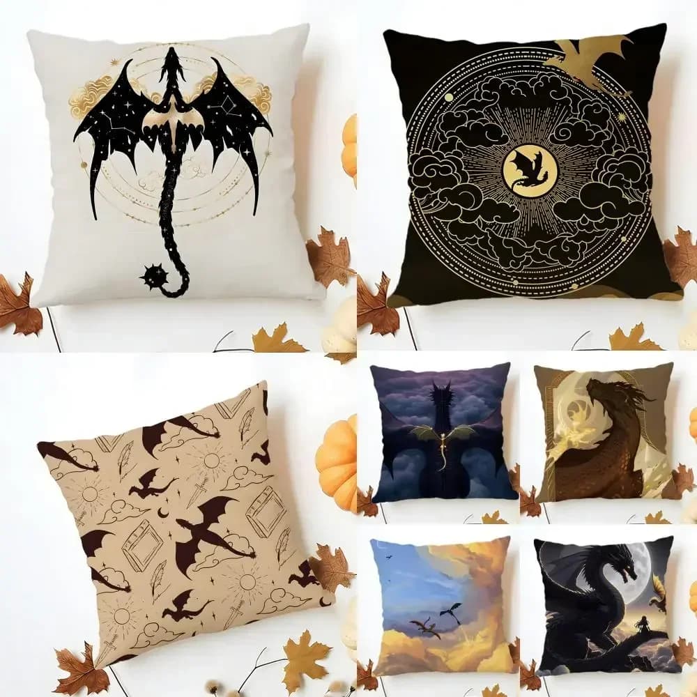 F-Fourth W-Wing Dragon Cushion Cover Washable Linen comfort Soft for Sofa Bed Cozy Home Room Decor
