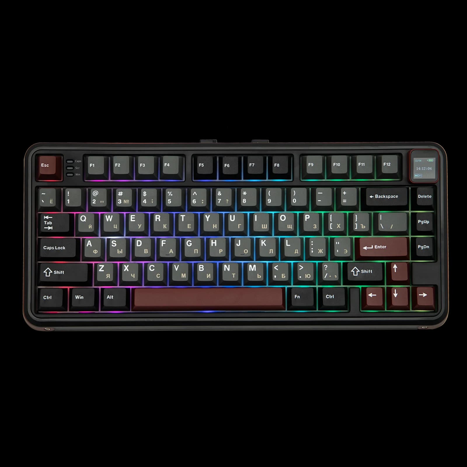Tastiera Meccanica RU Layout MechLands Vibe 75 V2 Versione Russa 75% Layout Compatto Cablata/BT/Wireless 2.4GHz Retroilluminazione RGB Schermo TFT