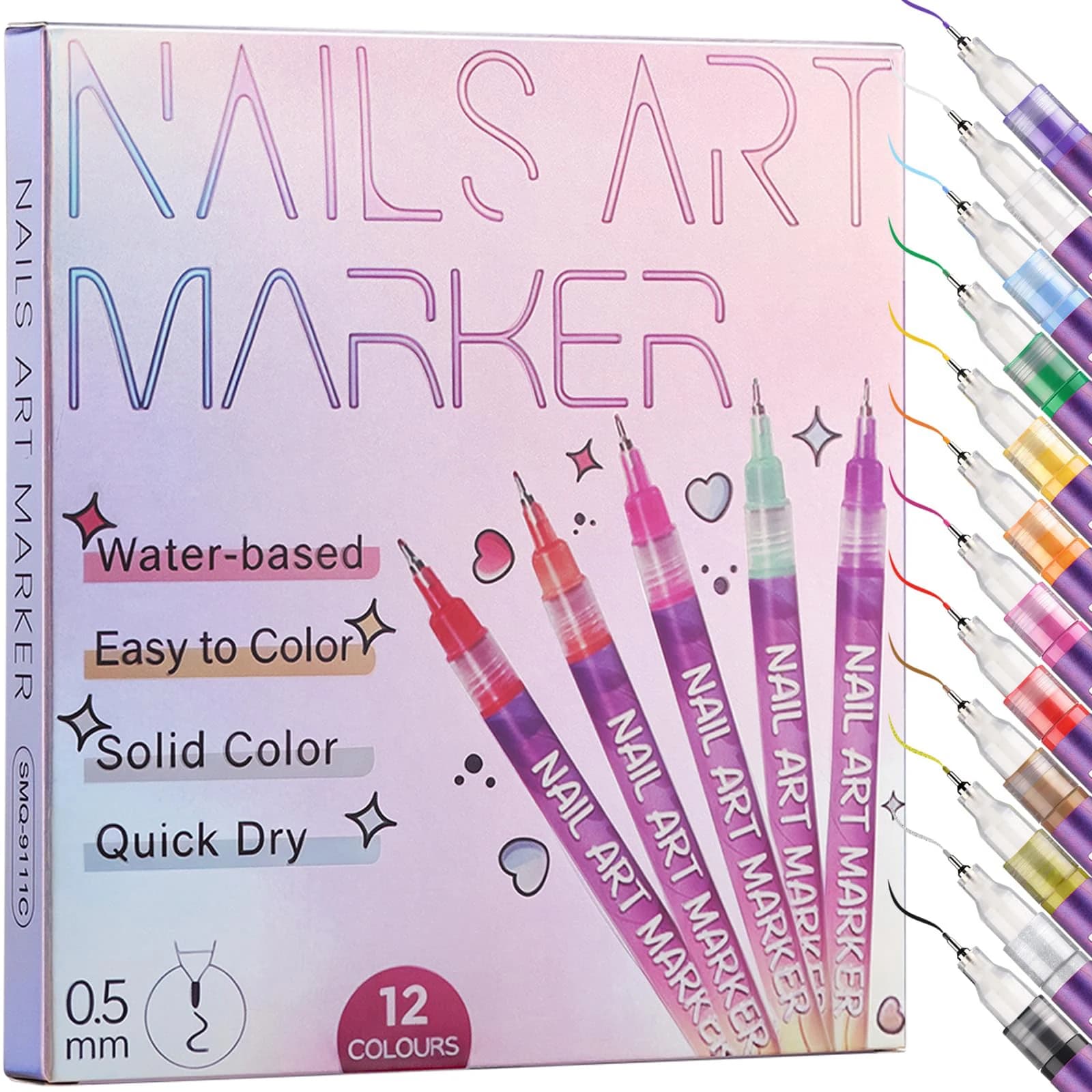 Kit di 12 Pennarelli per Nail Art, Nuova Tendenza 2026, Adatti per Unghie in Gel, Pennarelli per Disegno e Pittura Fai-da-Te