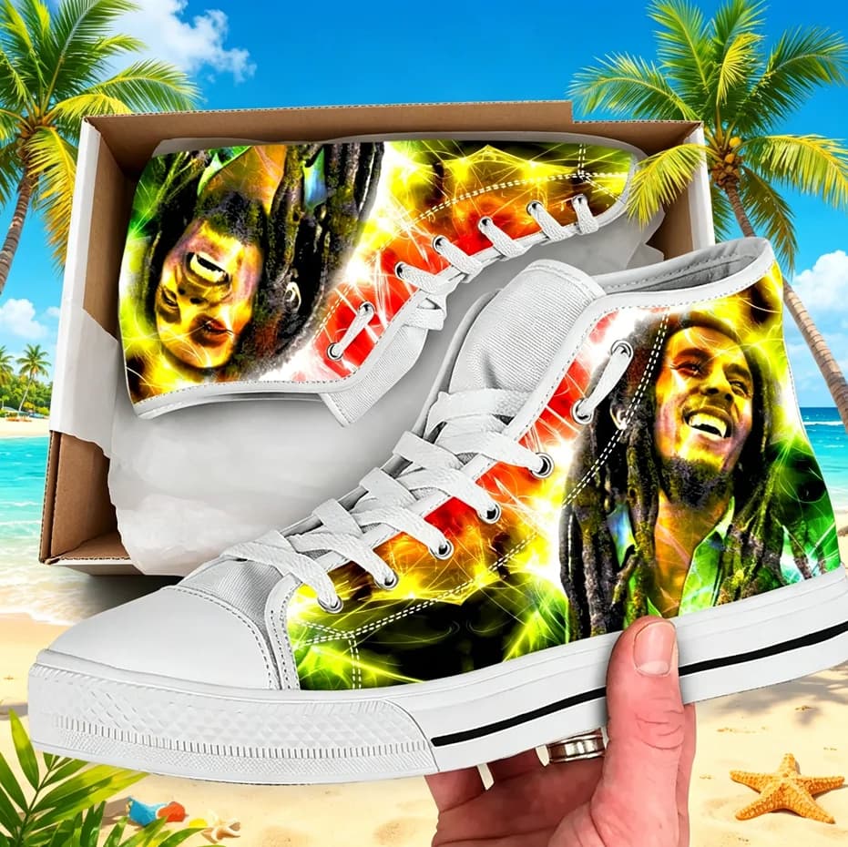 Bob Marley Black White Classic Print High Top Canvas Sneakers Unisex Breathable Sneakers