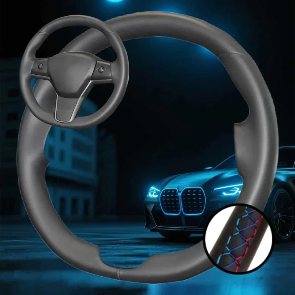 Copertura intrecciata per volante per auto personalizzata per Tesla Model 3 2017 2018 2019 2020 2021 Accessori per auto Avvolgimento sterzo cucito a mano