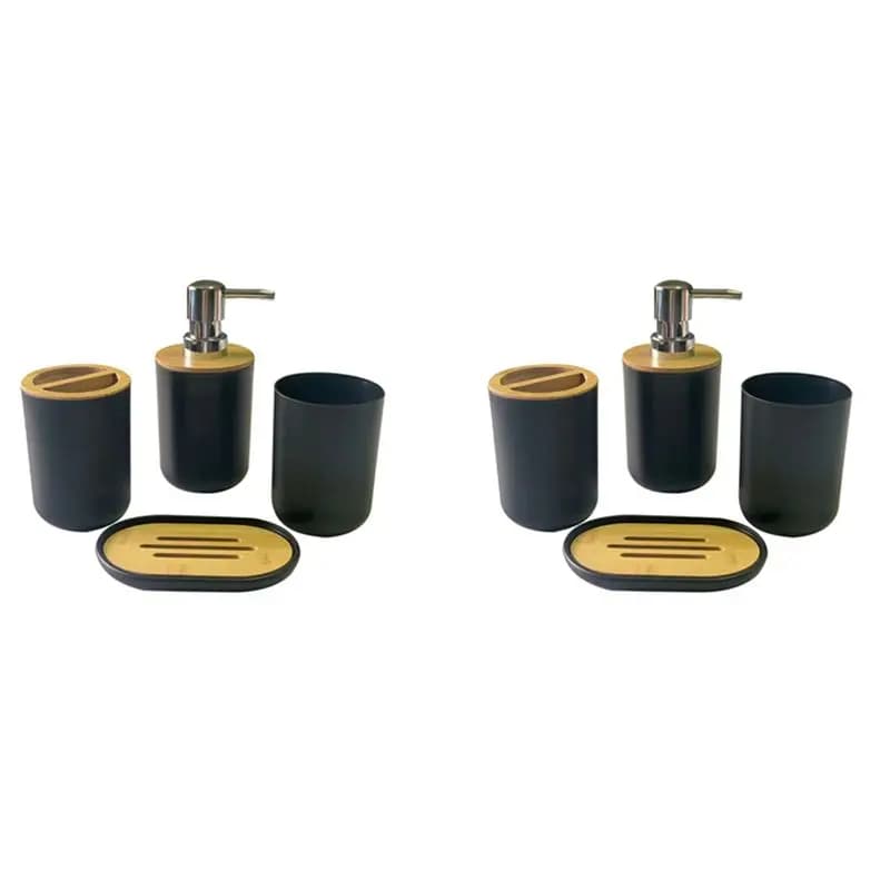 ABKJ-2X Bathroom Accessories Set Soap Dispenser Bottle Dish Washroom Toothbrush Holder Cup Suit Black
