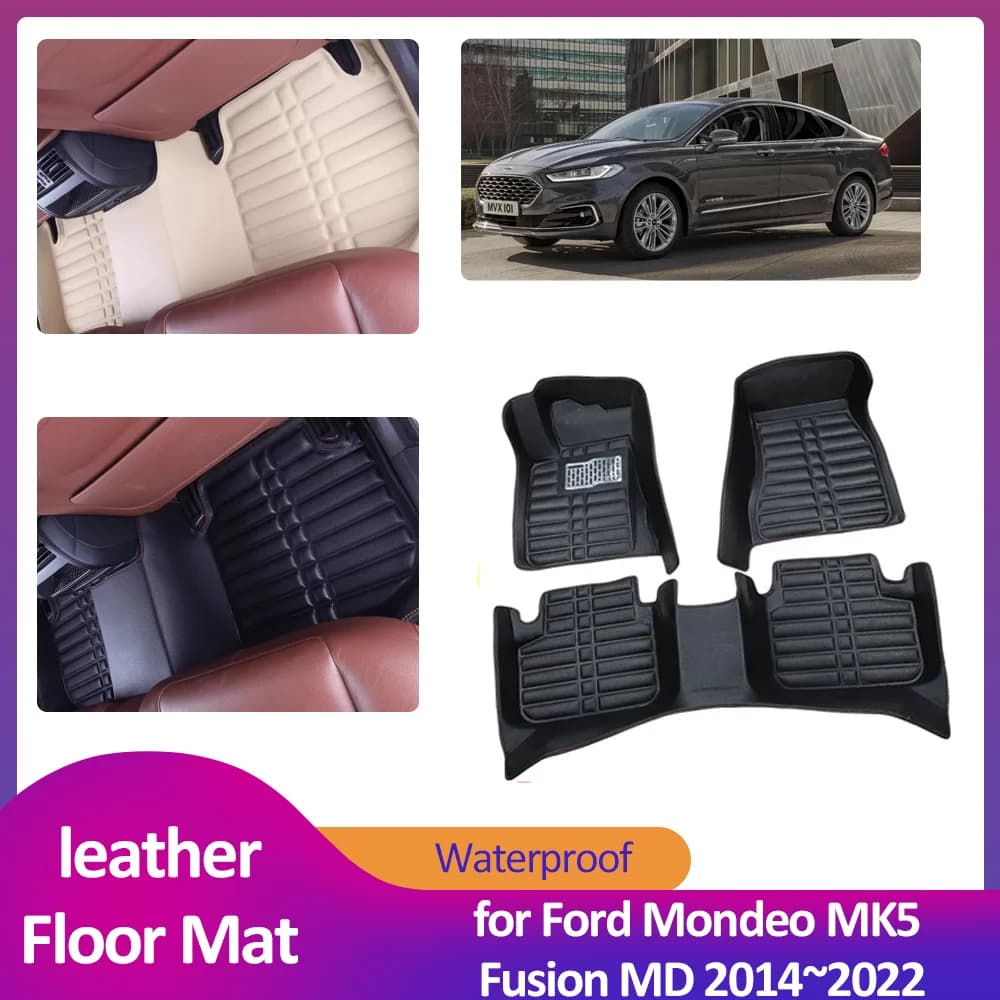 Car Mat for Ford Mondeo MK5 Fusion MD 2014 ~ 2022 2015 Leather Foot Interior Coating Waterproof Accessories