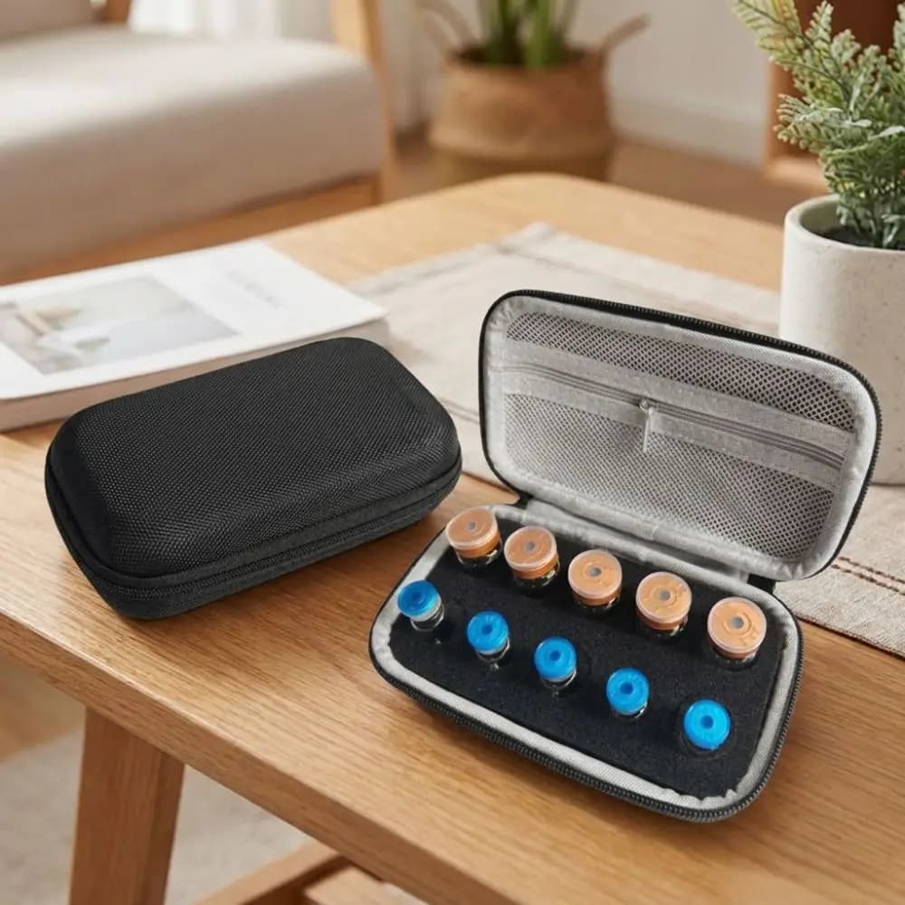 10 Slots 3-10ML Insulin Vial Storage Case Waterproof Dust-proof Essential Oils Carrying Box Shockproof Zippers Closure