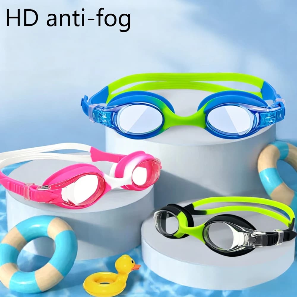 Occhialini da nuoto HD per bambini dai 3 ai 14 anni, antiappannamento, protezione UV al 100%, visione chiara, nessuna perdita d'acqua, cinturino regolabile rapidamente