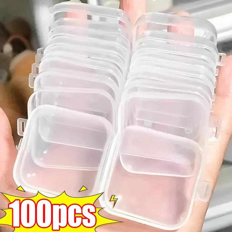 1-100PCS Mini scatola di immagazzinaggio Scatole di plastica quadrate trasparenti piccole per orecchini Anelli Imballaggio di gioielli Storager Organizzatore di gioielli