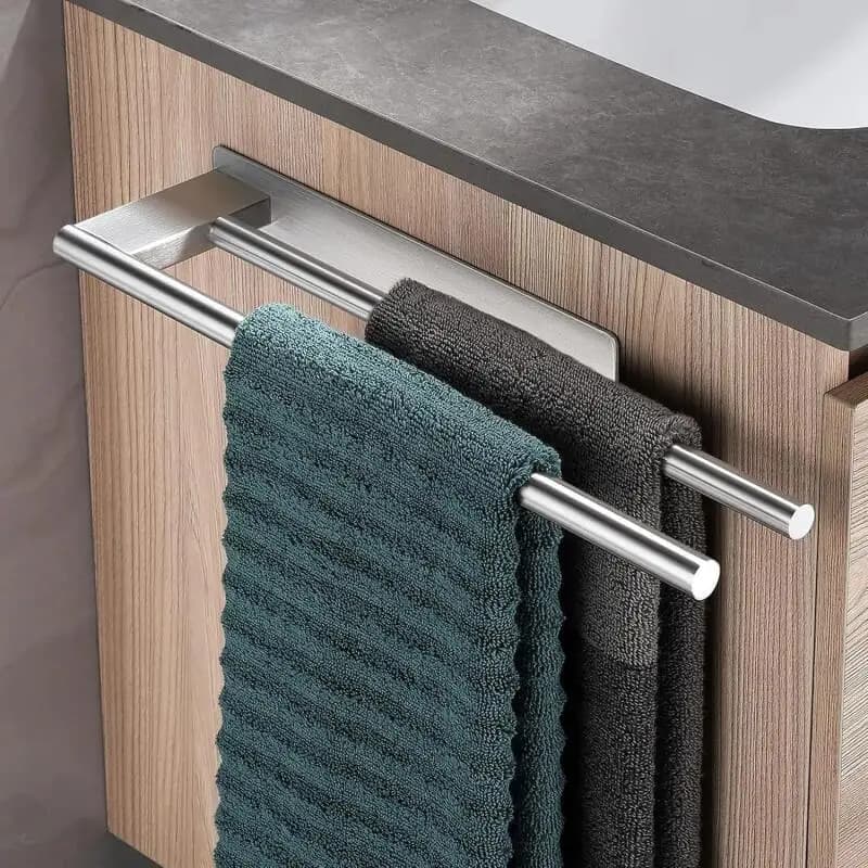Portasciugamani Senza Foratura in Acciaio Inox Nero 39CM, Barra Adesiva Doppia per Bagno e Cucina