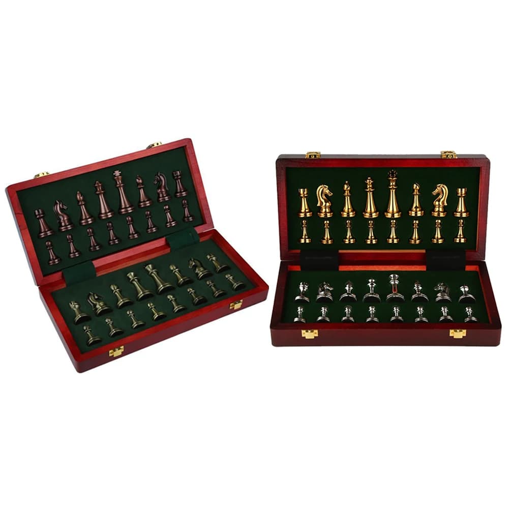 Set di Scacchi Medievale con Scacchiera, Pezzi in Oro, Argento e Bronzo, Gioco da Tavolo Magnetico per Interazione Genitore-Figlio