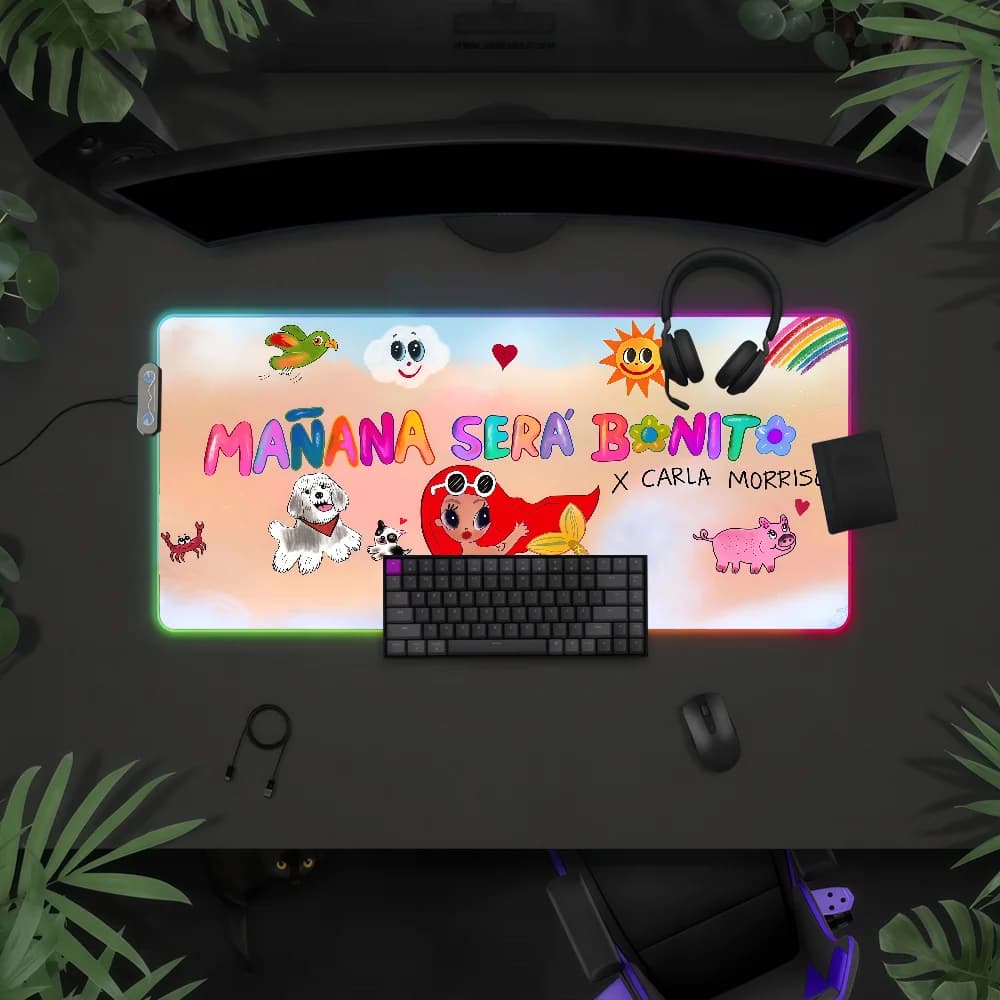 Tappetino per mouse Singer K-Karol G impermeabile con luce LED RGB colorata, copertura antiscivolo per tastiera da gioco, superficie per tappetino da scrivania