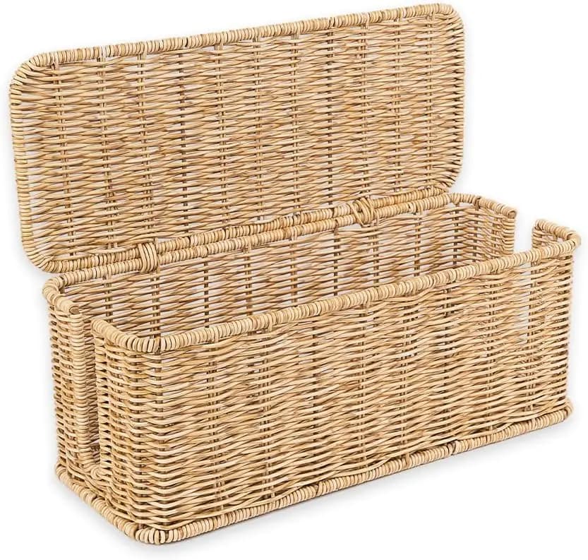 Handmade Rattan Cable Management Box, Cord Hider for Power Strip & Router, 13x5.1x5.1 in, Natural