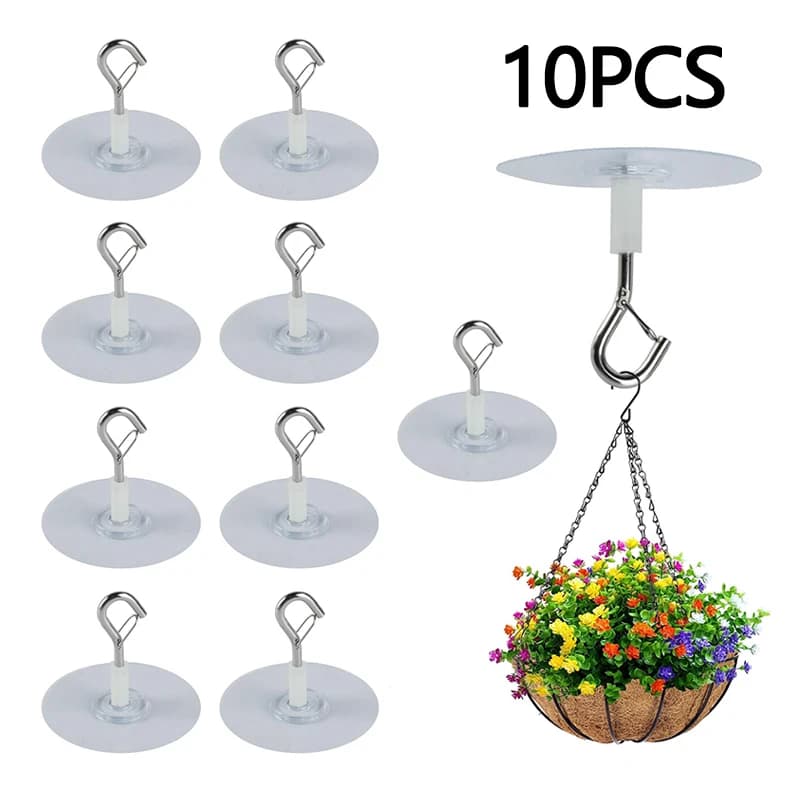 10PCS Self-Adhesive Ceiling Hooks Heavy Duty No-Drill Wall Hooks Ideal for Hanging Plants Flower Baskets Lanterns Wind Chimes