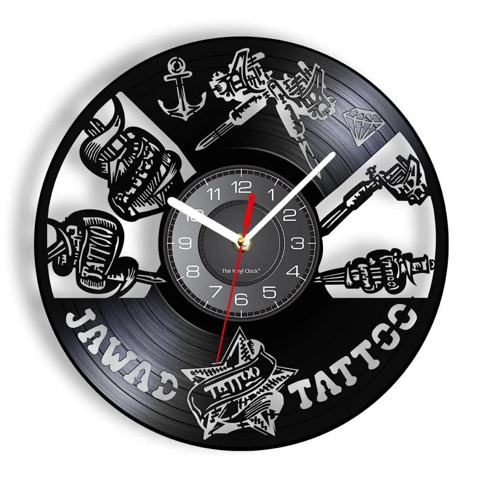Insegna da Parete per Studio Tatuaggi, Orologio da Parete Silenzioso in Vinile per Salone Tatuaggi, Decorazione Murale con Macchina per Tatuaggi, Regalo Hipster per Uomini