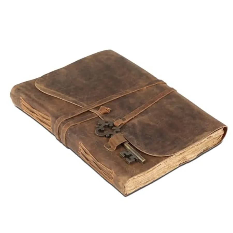 Leather Journal with Deckle Edge Paper inch and Vintage Key Handmade Writing Notebook Diary Bound Daily Notepad for Men and Wom