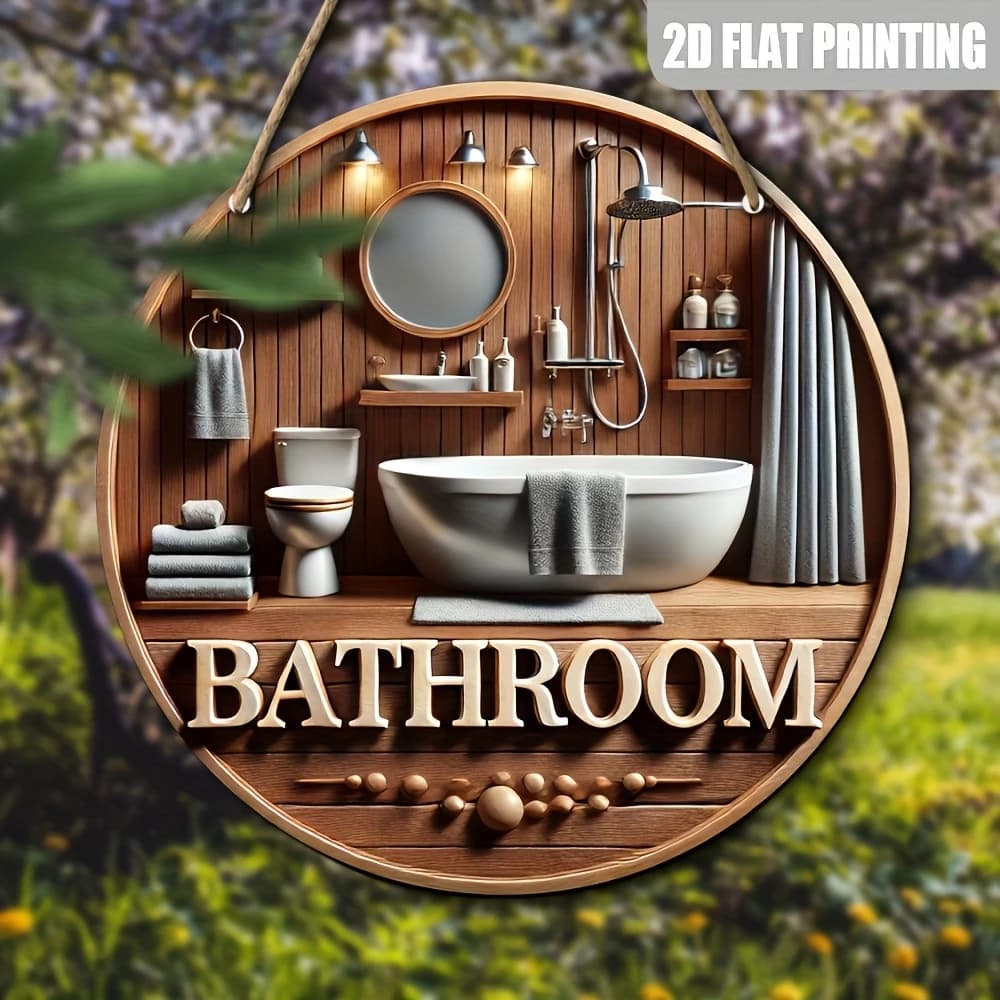 Cartello rotondo in legno 2D da 8 pollici, decorazione per WC, bagno, ristorante, caffetteria, centro commerciale, bar - Tabellone con design a venature del legno