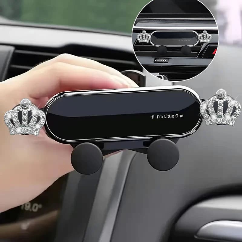 Supporto creativo per telefono da auto da agganciare alla presa d'aria, con motivo a corona - supporto fisso per navigazione auto, accessorio decorativo per auto