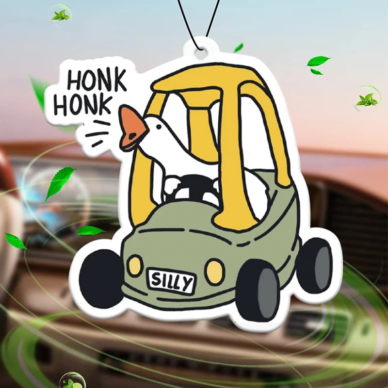 Divertente deodorante per auto Honk Honk Hilton (profumo dell'hotel). | Ciondolo specchietto retrovisore e clip di sfiato a doppio scopo | Compresse per aromaterapia in materiale naturale | Fragranza duratura per 90 giorni | Non alcoolico | Non ha paura del sole | Progettato specifico per deodorare auto, armadi e bagni. | Modello di animazione dei cartoni animati | Unisex | Fragranza di lusso | Cinque stelle