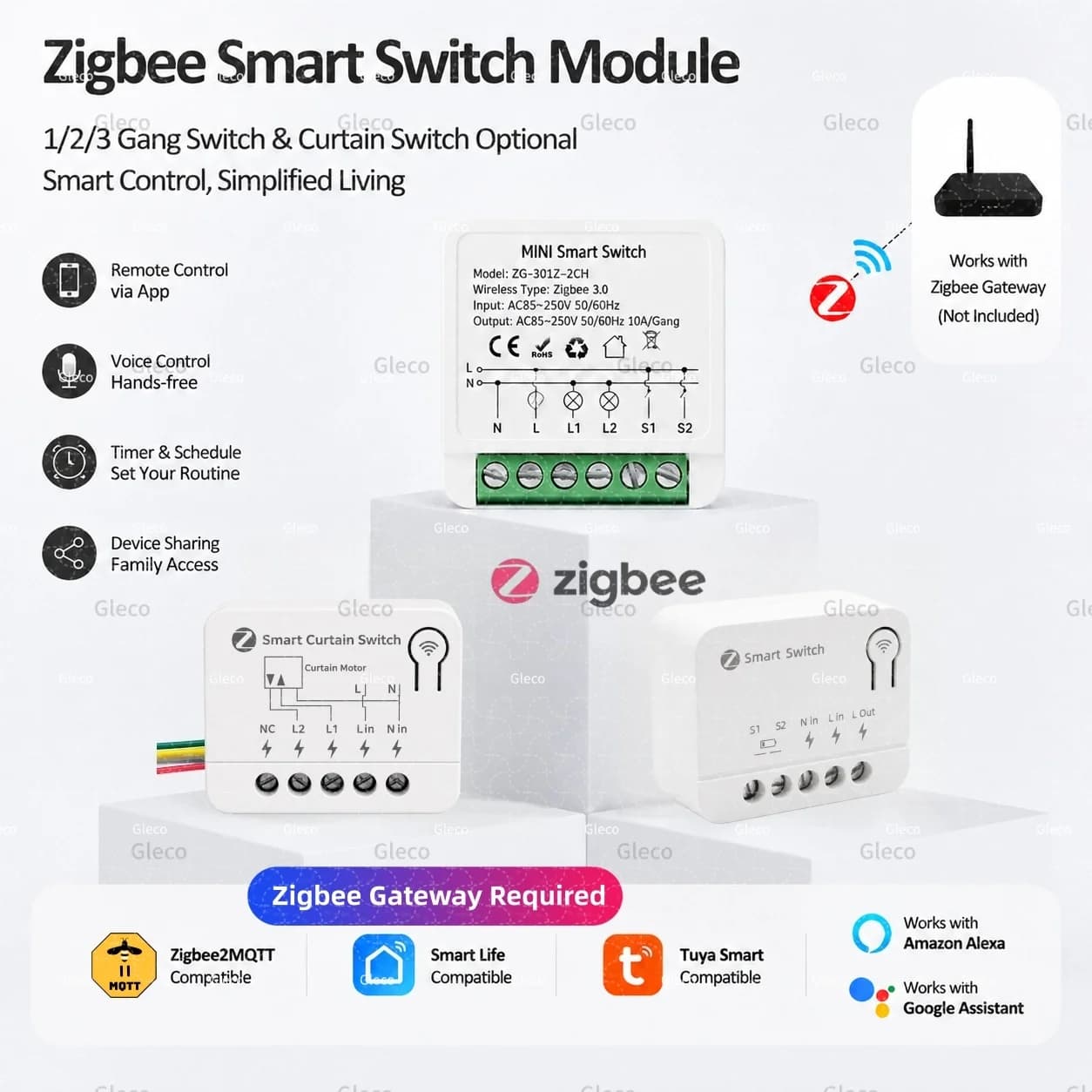 Zigbee Switch Module Extreme Mini 10A/16A Relay Breaker 220V 110V Tuya Zigbee2mqtt Curtain Switches Voice Control Alexa Google
