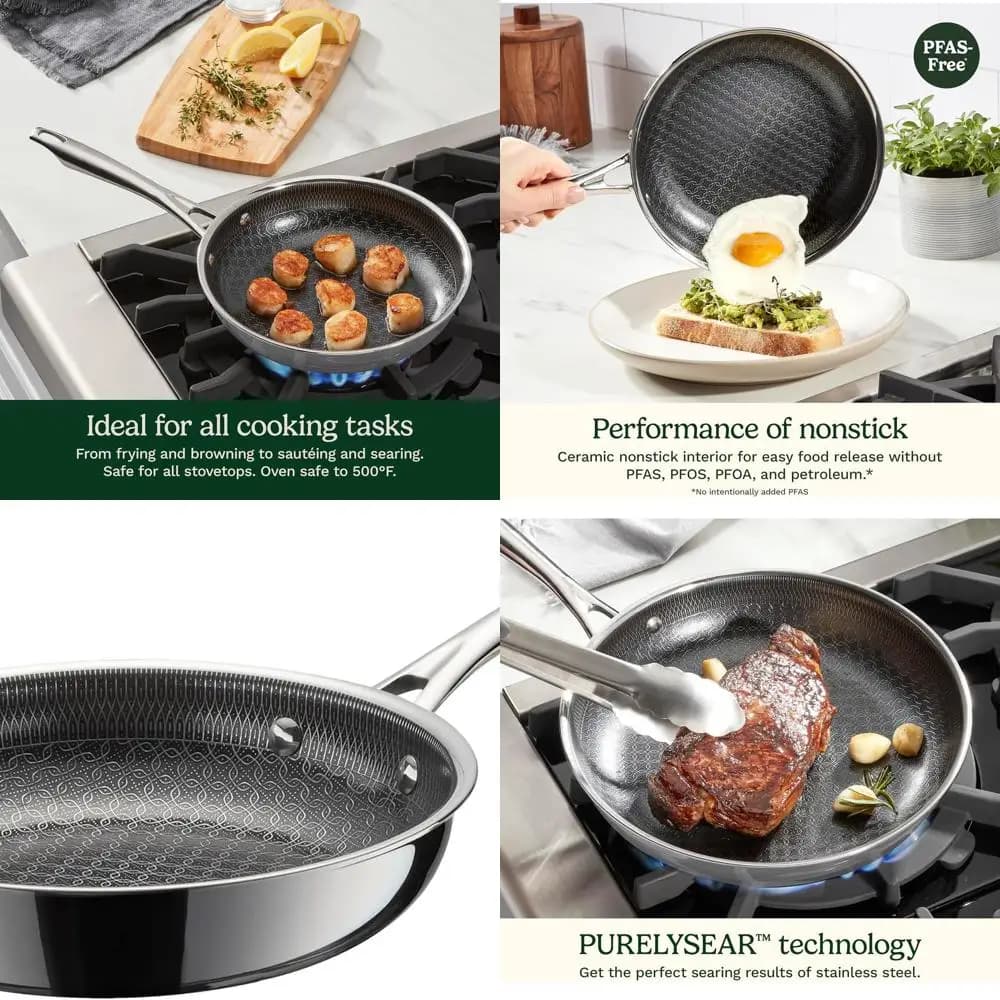 Stainless steel triple non-stick pan, 8 ELYSEAR ceramic coating pans, scratch resistant, cold handle, dishwasher Sa