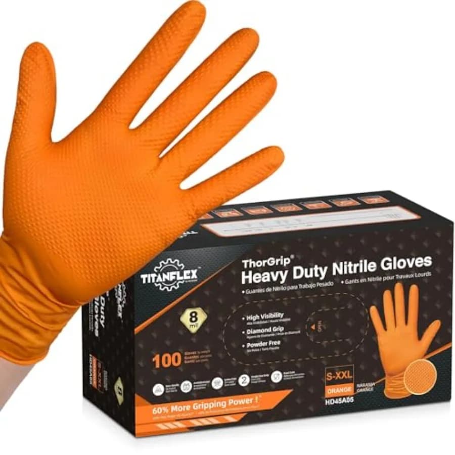 Guanti Industriali TitanFlex in Nitrile Arancione Resistenti con Texture a Diamante in Rilievo, Senza Lattice 6mil/8mil