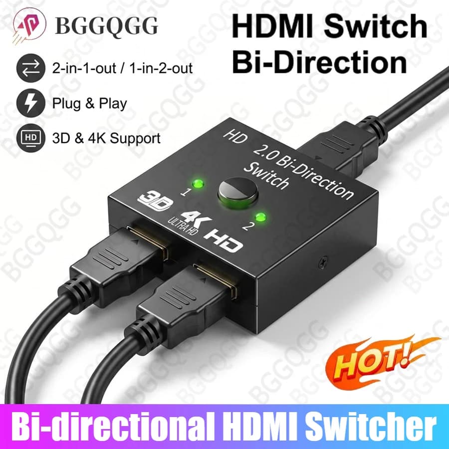 Switch HDMI 4K Bidirezionale 2.0, Splitter 1x2/2x1, Adattatore 2 in 1, Convertitore per PS4 Pro/4/3, TV Box, Commutatore 4K