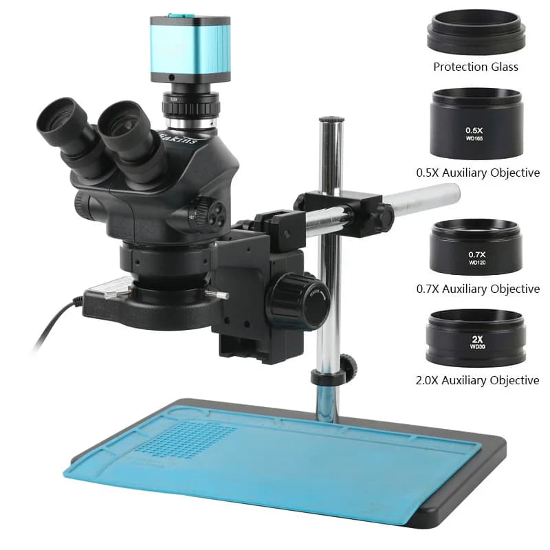Microscopio trinoculare stereo simul focale 3,5X 7X-50X 100X 24MP 48MP 55MP 4K 1080P HDMI USB tipo C Videocamera Zoom in osservare