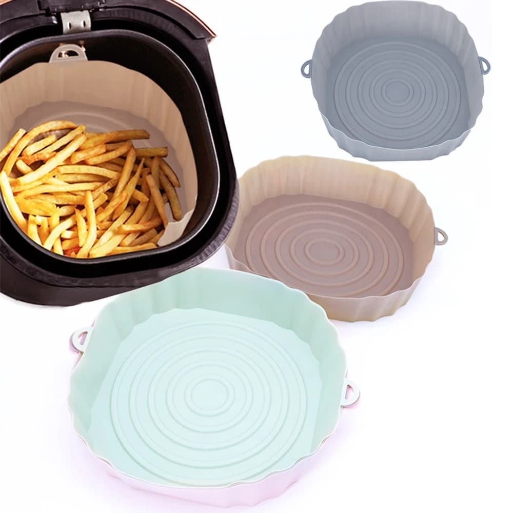 Silicone Air Fryer Baking Pan Square Reusable High Temperature Resistant Liner Insulation Mat Oven Baking Tools