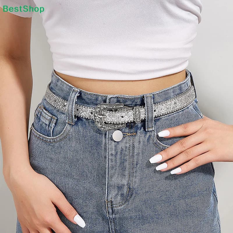 ★Fashion Rhinestone Belts Women PU Leather Strap for Rhinestone Belts Western Cowboy Y2K Girls Fashion Belt for Jeans Men