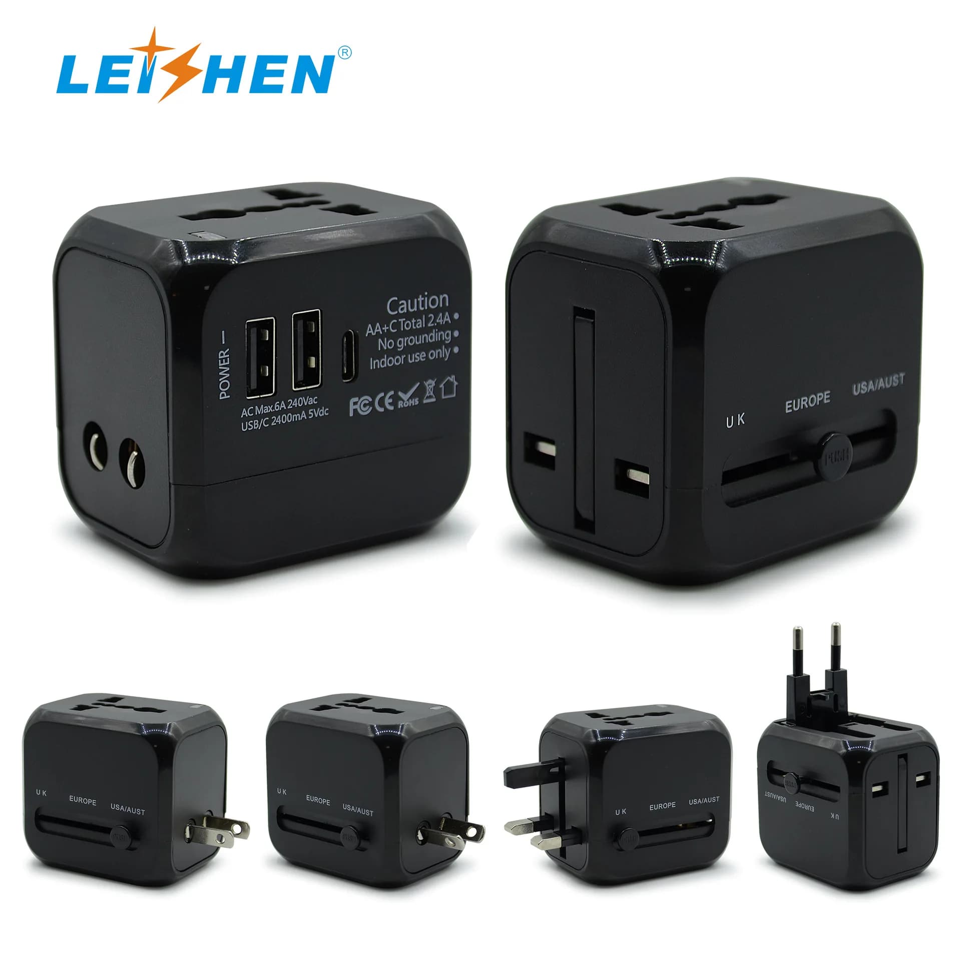 All-in-one Wall Charger Travel Adapter 6A US EU UK AU plug Travel Charger with 2USB Port and 1 Type C Universal