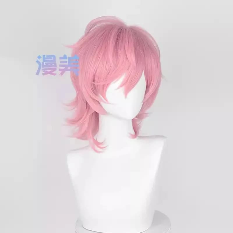 DY20Anime Yuri Ayato Cosplay Wig Sunglasses Short Pink Layered Wig Heat Resistant Synthetic Hair For Halloween25