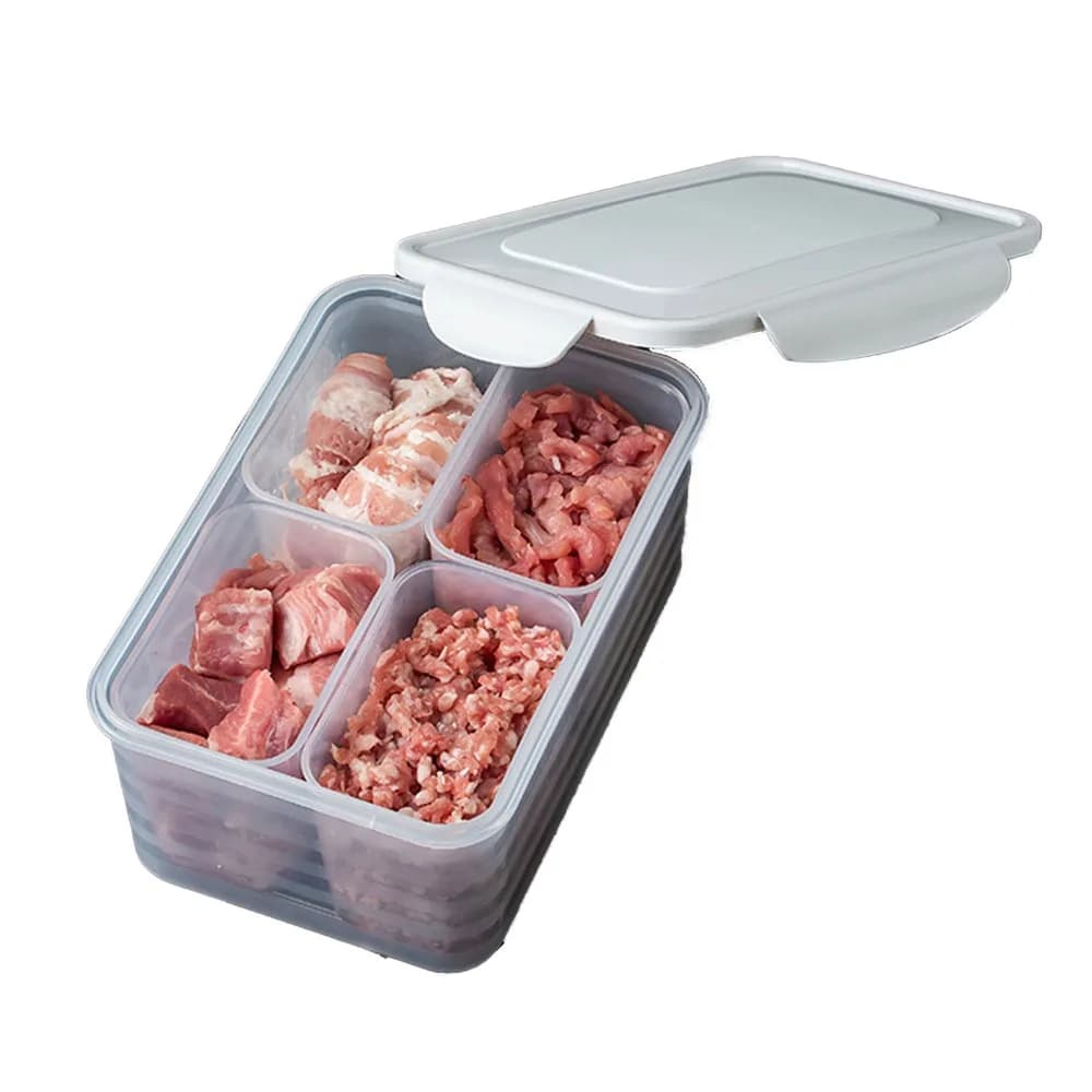 Contenitori per Frigorifero con 4 Scomparti per Organizzare il Cibo, Contenitori Impilabili in PP per Insalata con Coperchio, Scatola per Mantenere la Freschezza in Cucina