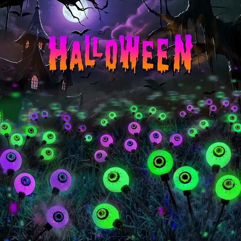 Luci a corda solari per bulbo oculare di Halloween Luci a palo per occhio di fantasma Decorazione per le vacanze da giardino all'aperto Visualizzazione della scena della festa di Natale