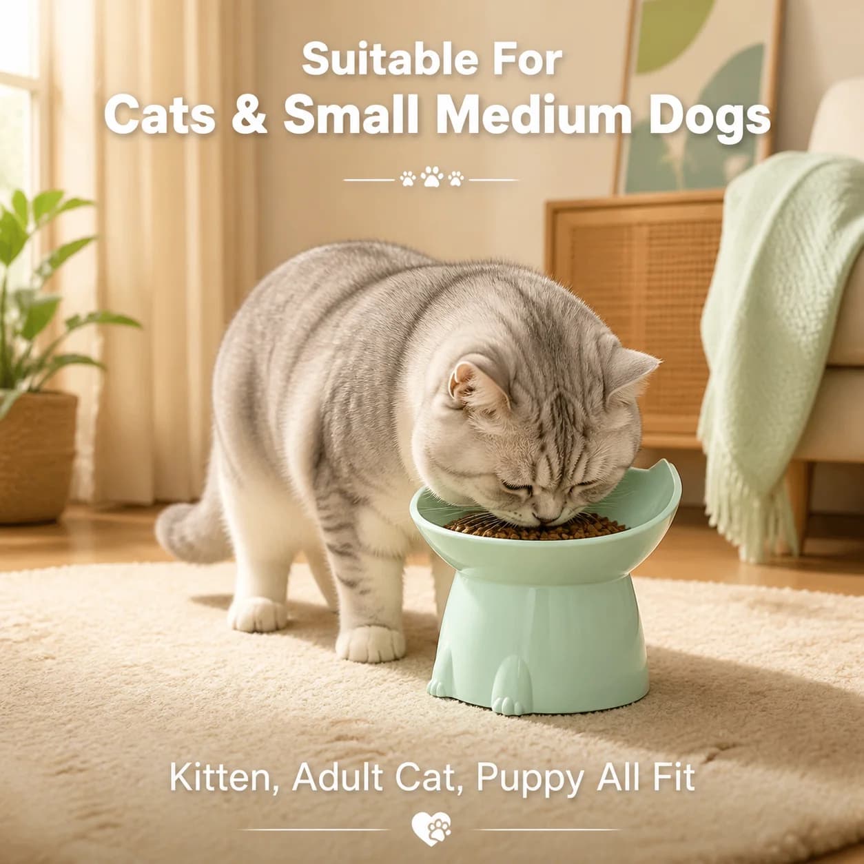 Tilted Elevated Cat Bowl Neck Protect Pet Feeder Anti-spill Non-slip Plastic Food Water Bowl For Cats Small Medium Dogs