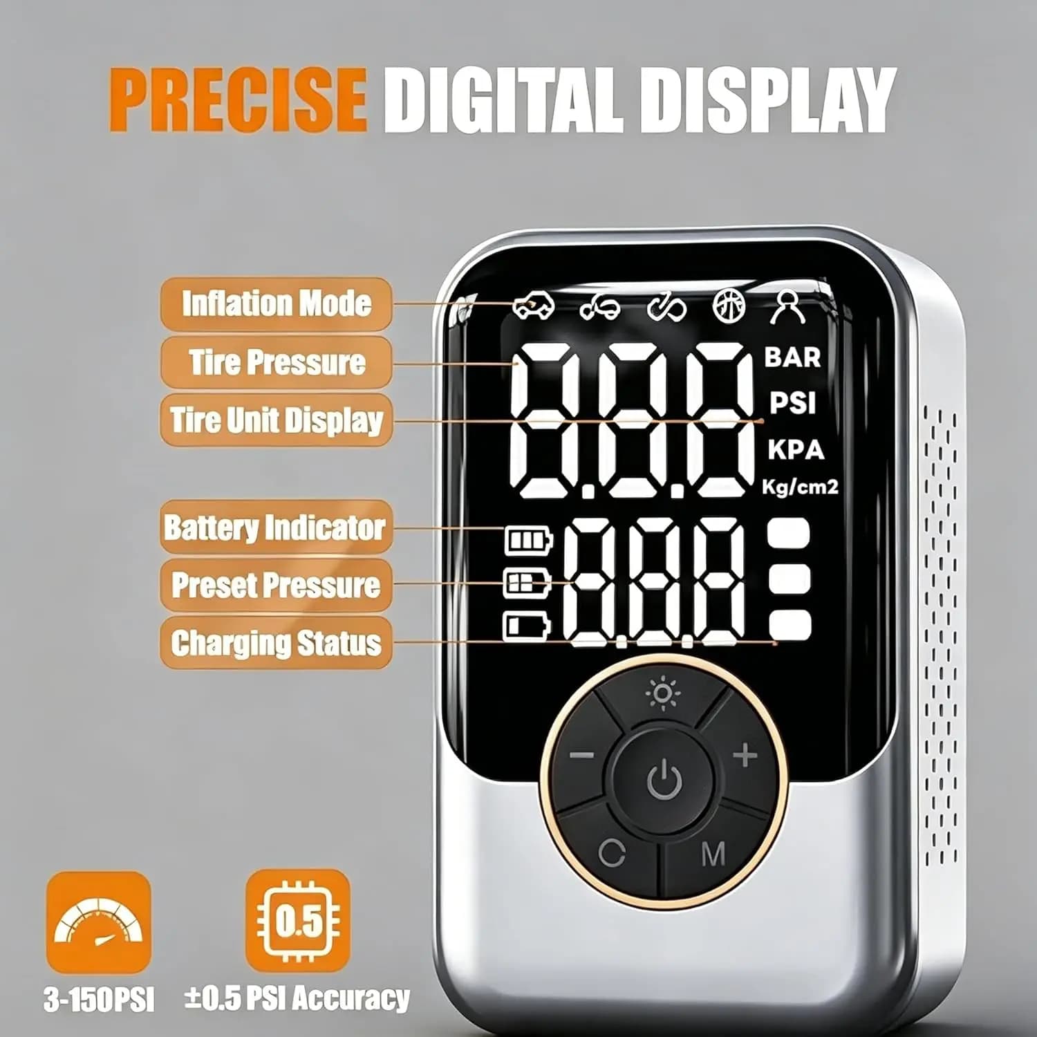 Pompa d'Aria Portatile Senza Fili, Compressore Elettrico per Pneumatici Auto con Display LCD, Gonfiatore per Bici, Auto, Moto e Palloni