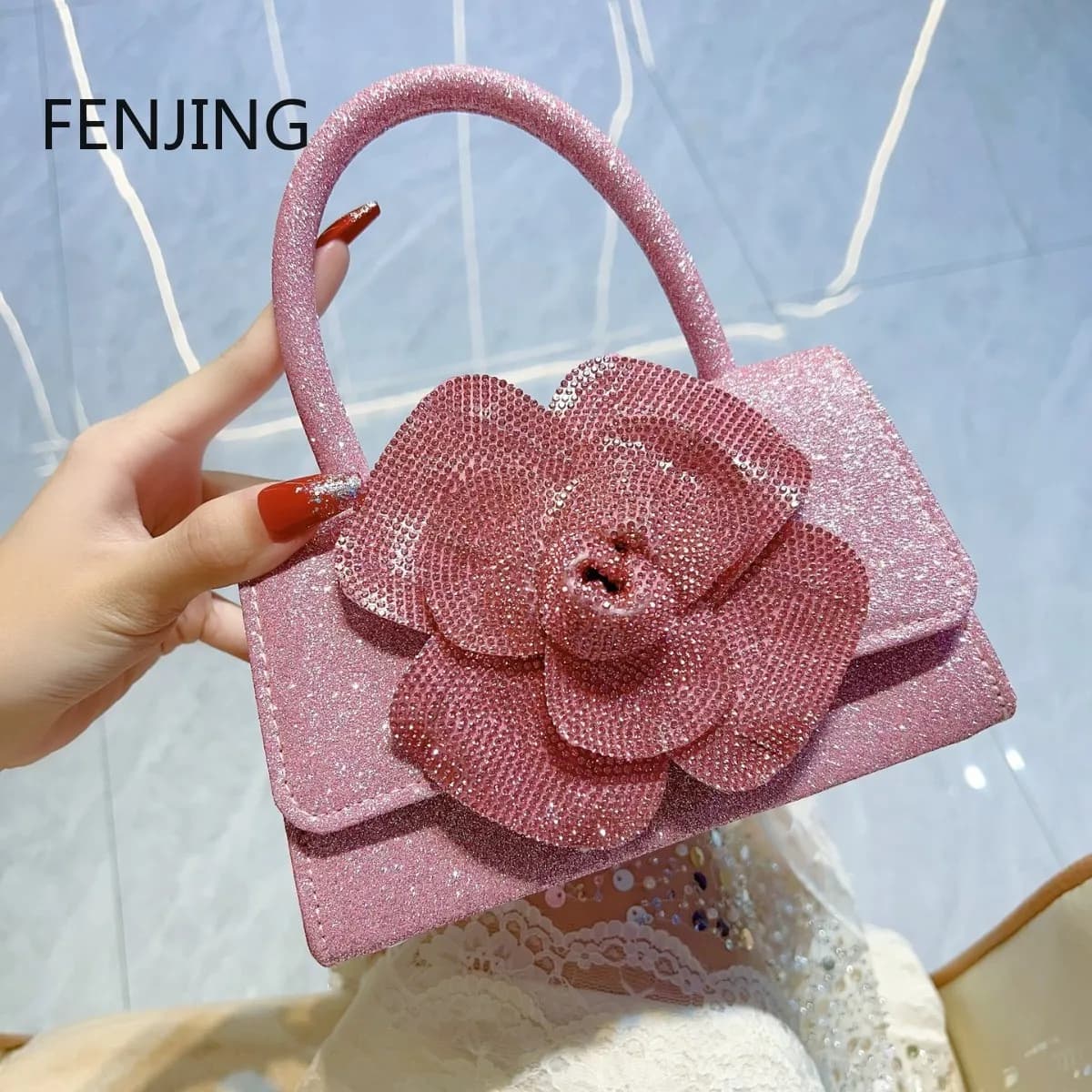 Borse da sera floreali con diamanti e strass glitterati Borsa a tracolla di design di lusso Borsa da donna alla moda Pochette per festa di nozze