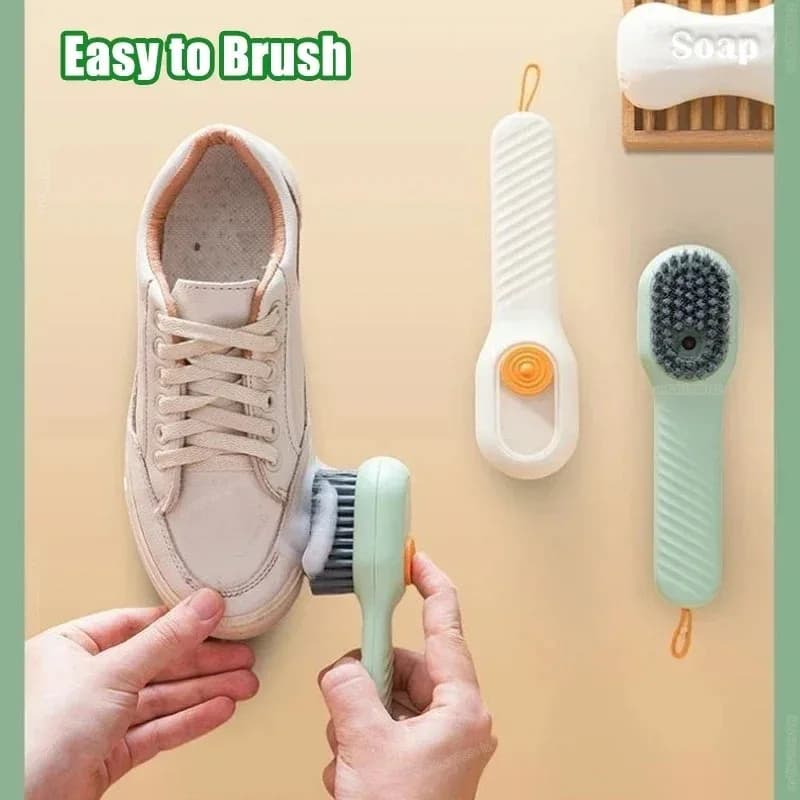 Spazzola per Scarpe Multifunzionale con Erogatore di Liquido a Pressione, Setole Morbide, Non Graffia, per Lavaggio Domestico