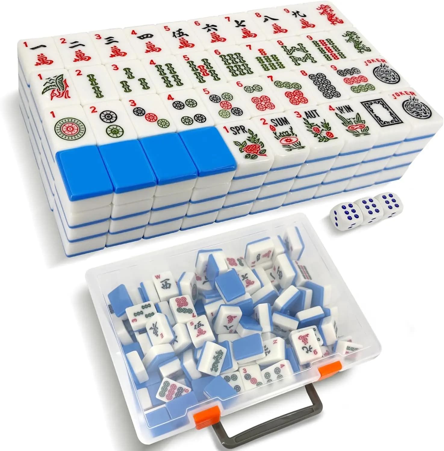 Set di 166 Tessere Mahjong Americane con Valigetta, 3 Dadi, Tessere da 1,2 Pollici per Serate di Gioco con Amici (Blu)