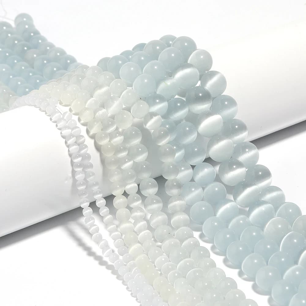 1 filo 4/6/8/10/12mm bianco occhio di gatto perline di pietra naturale rotonda perline allentate del distanziatore per la creazione di gioielli accessori braccialetto fai da te