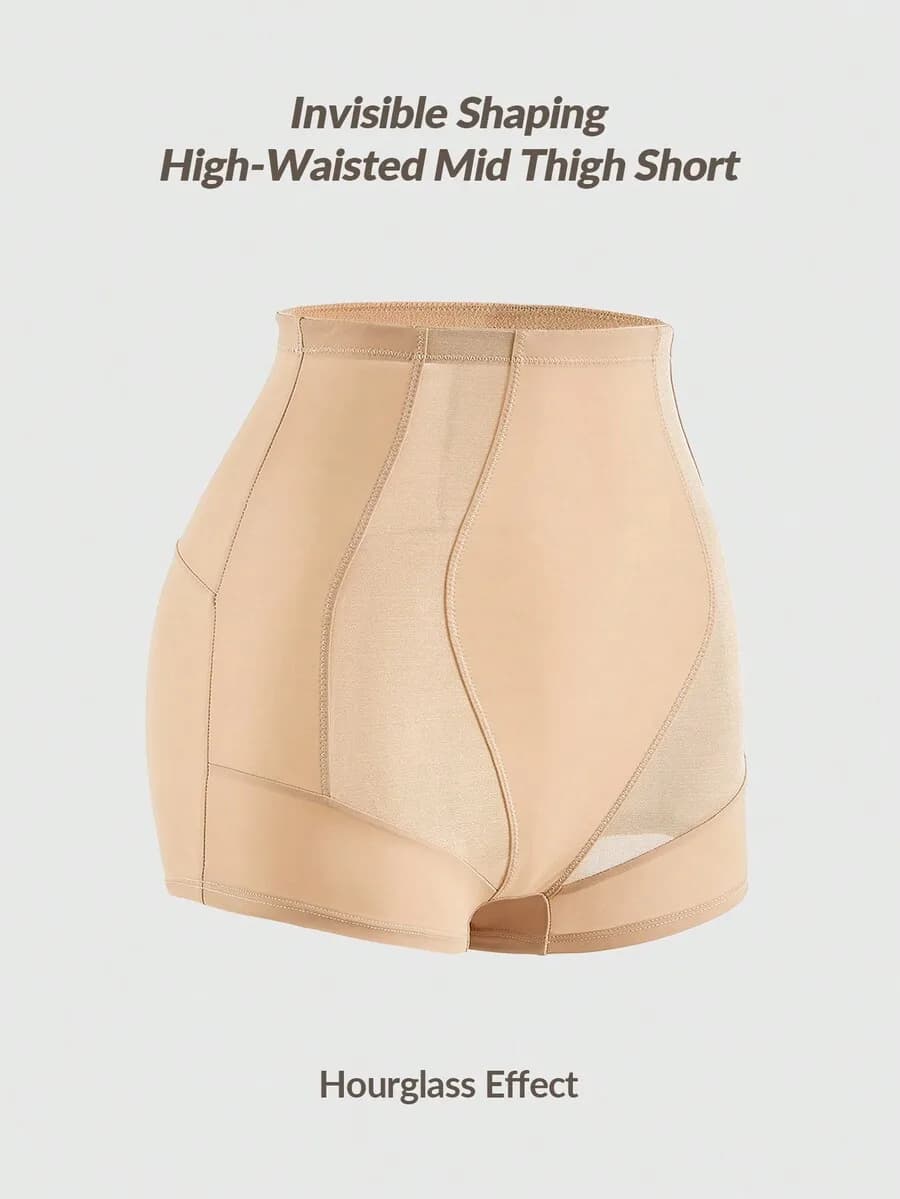 SHAPORA Women's High Waisted Tummy Control Apricot Knitted Fabric Shapewear Shorts With Butt-Lift Effect