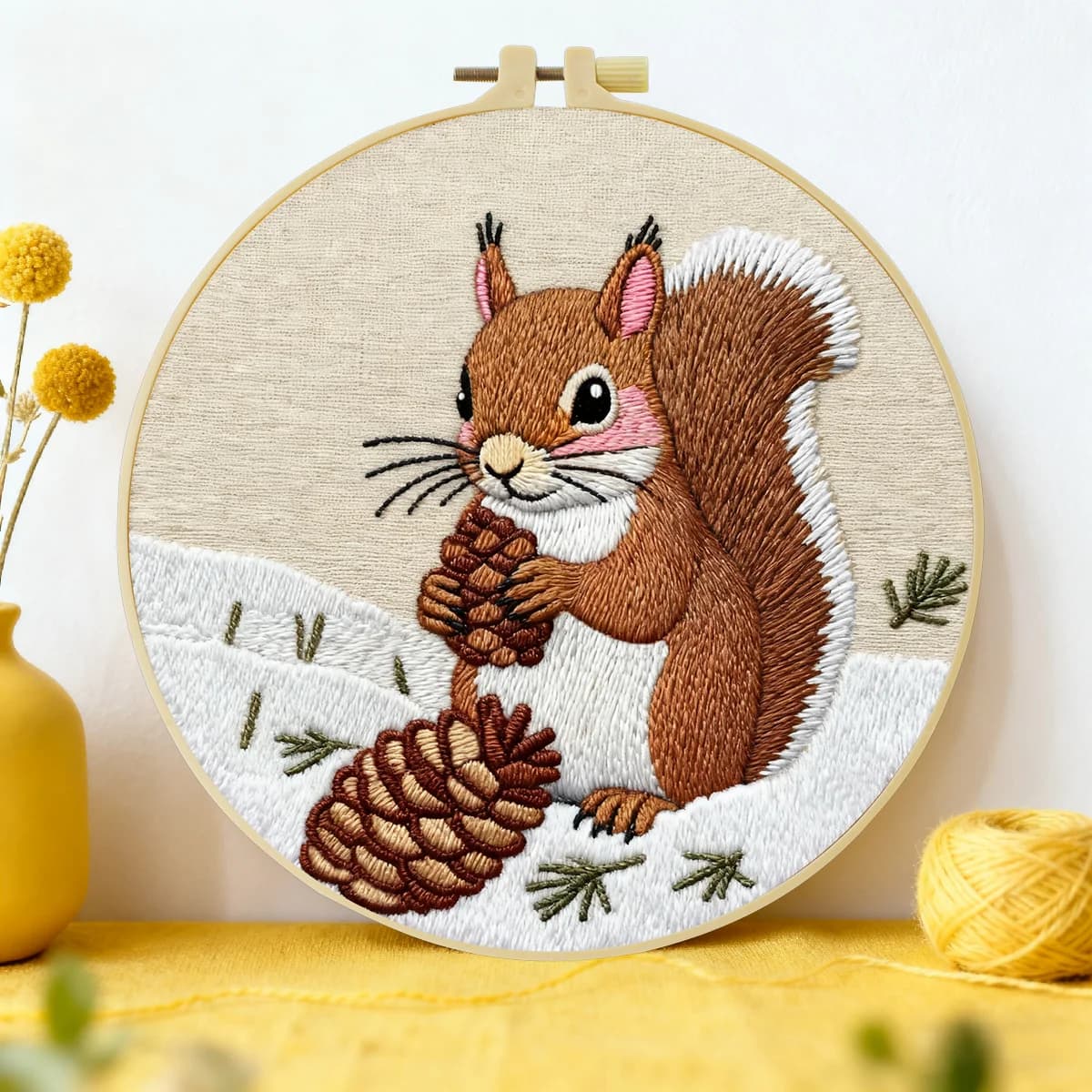 Kit per Principianti di Ricamo con Scoiattolo 20X20CM/15X15CM, Kit Fai-da-Te per Ricamo, Arte della Cucito