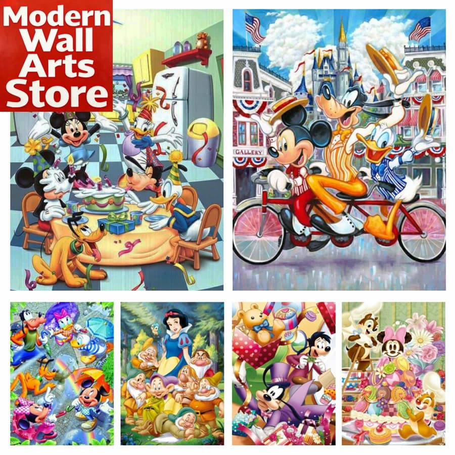 Kit Fai-da-Te per Pittura Diamante: Topolino, Biancaneve, Paperino - Nuovi Arrivi, Mosaico con Strass, Arte Murale Cartoon, Senza Cornice