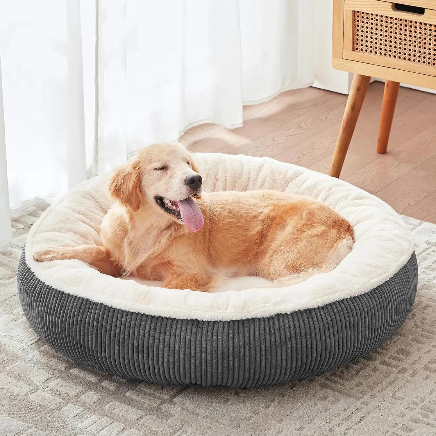 Cuccia rotonda per cani di taglia grande, 36 pollici, con rivestimento lavabile, per cani fino a 80 libbre.