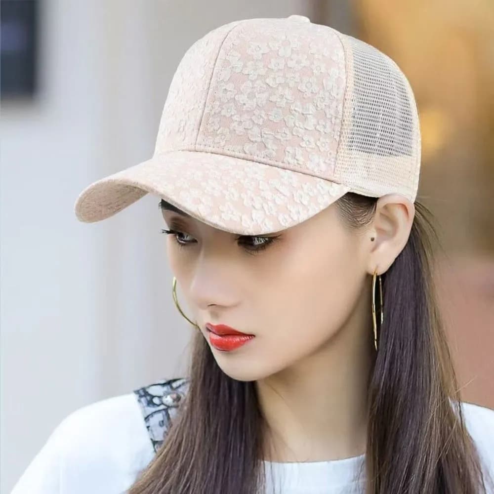 Cappello da Baseball Classico in Pizzo Floreale Traspirante e Regolabile con Visiera Curva, Cappello da Sole Casual Estivo per Esterni