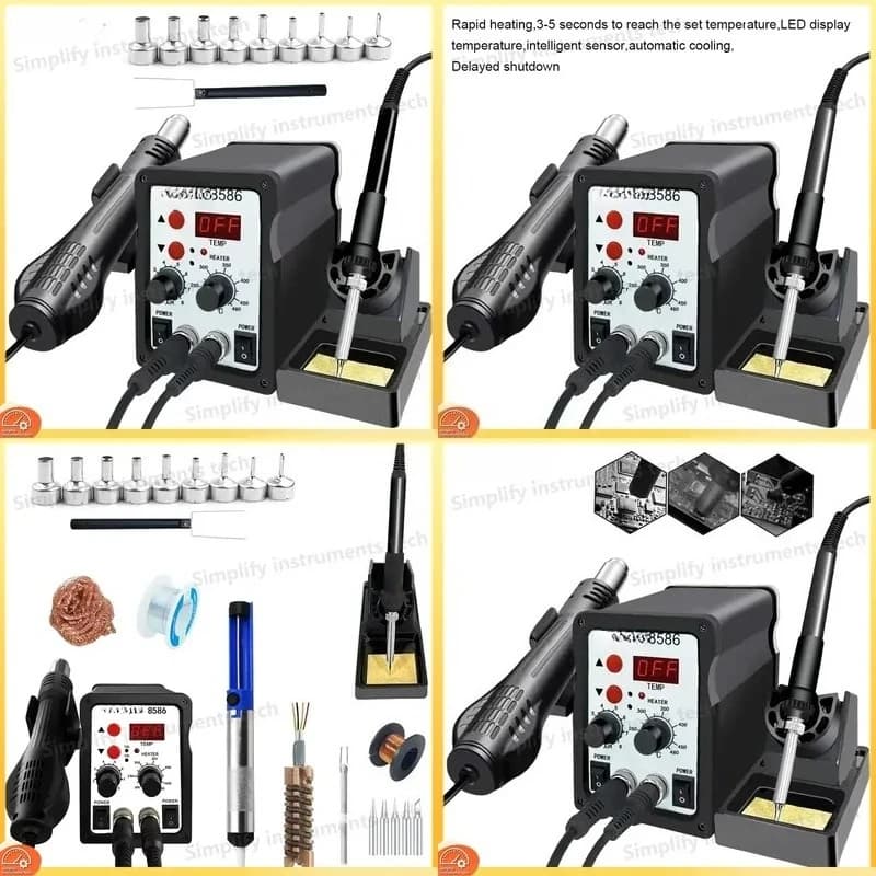 8586 Soldering Station 2 in 1 Digital ESD Hot Air Rework Station with Soldering Iron for SMD Desoldering Welding Heat Gun