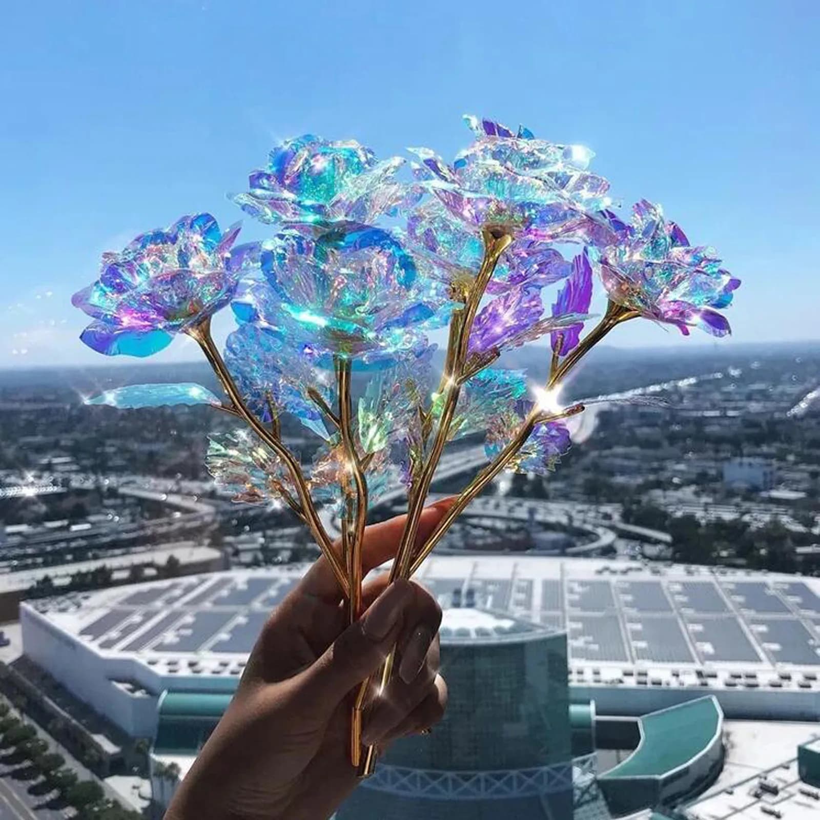 5/10pcs Galaxy Rose Forever Flower artificiale luminoso Led Light Rose regali di san valentino lamina d'oro fiore artificiale colorato